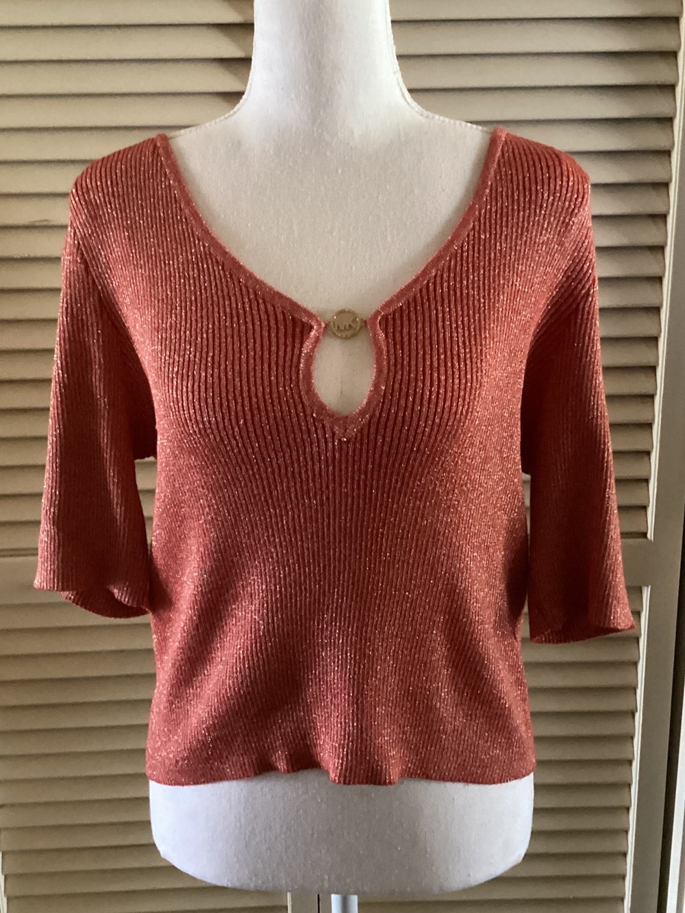 Tori Richard’s Sparkle Rust Knit Top with Keyhole Detail